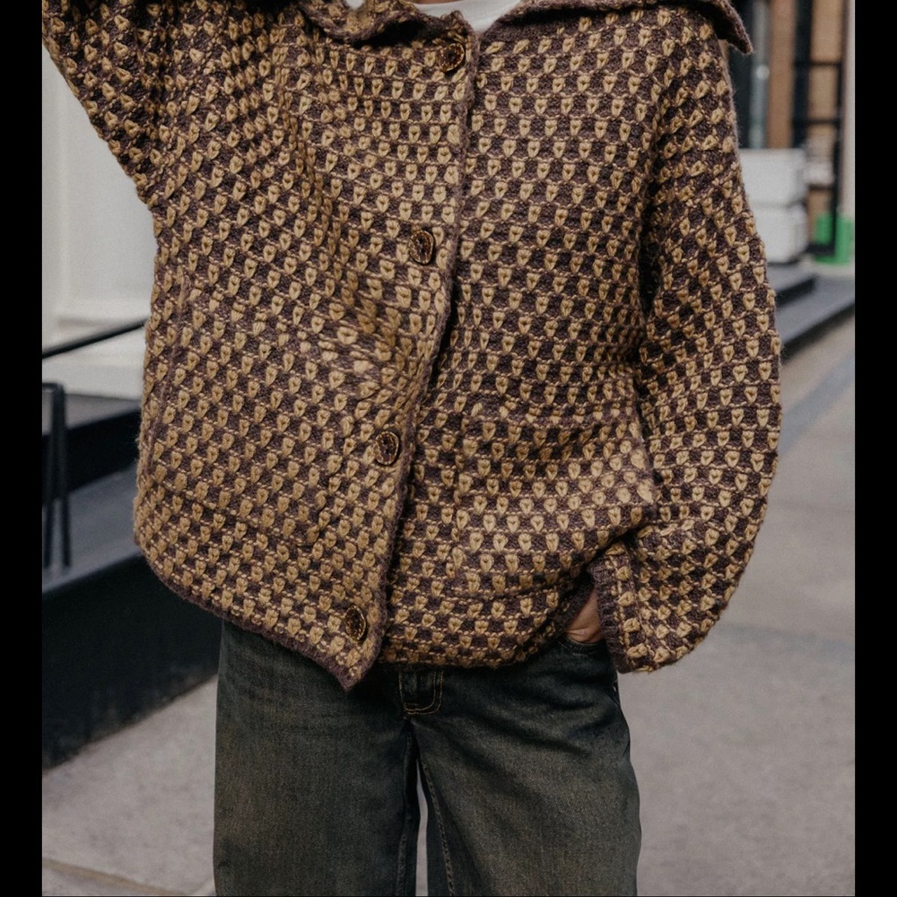 Zara Brown and Beige Patterned Knit Cardigan - Picture 5 of 5